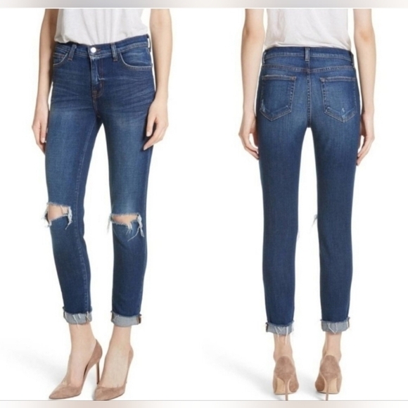 L'AGENCE Denim - L'Agence Blue Rachel Slim High Rise Distressed Ripped Cropped Jeans Size 27